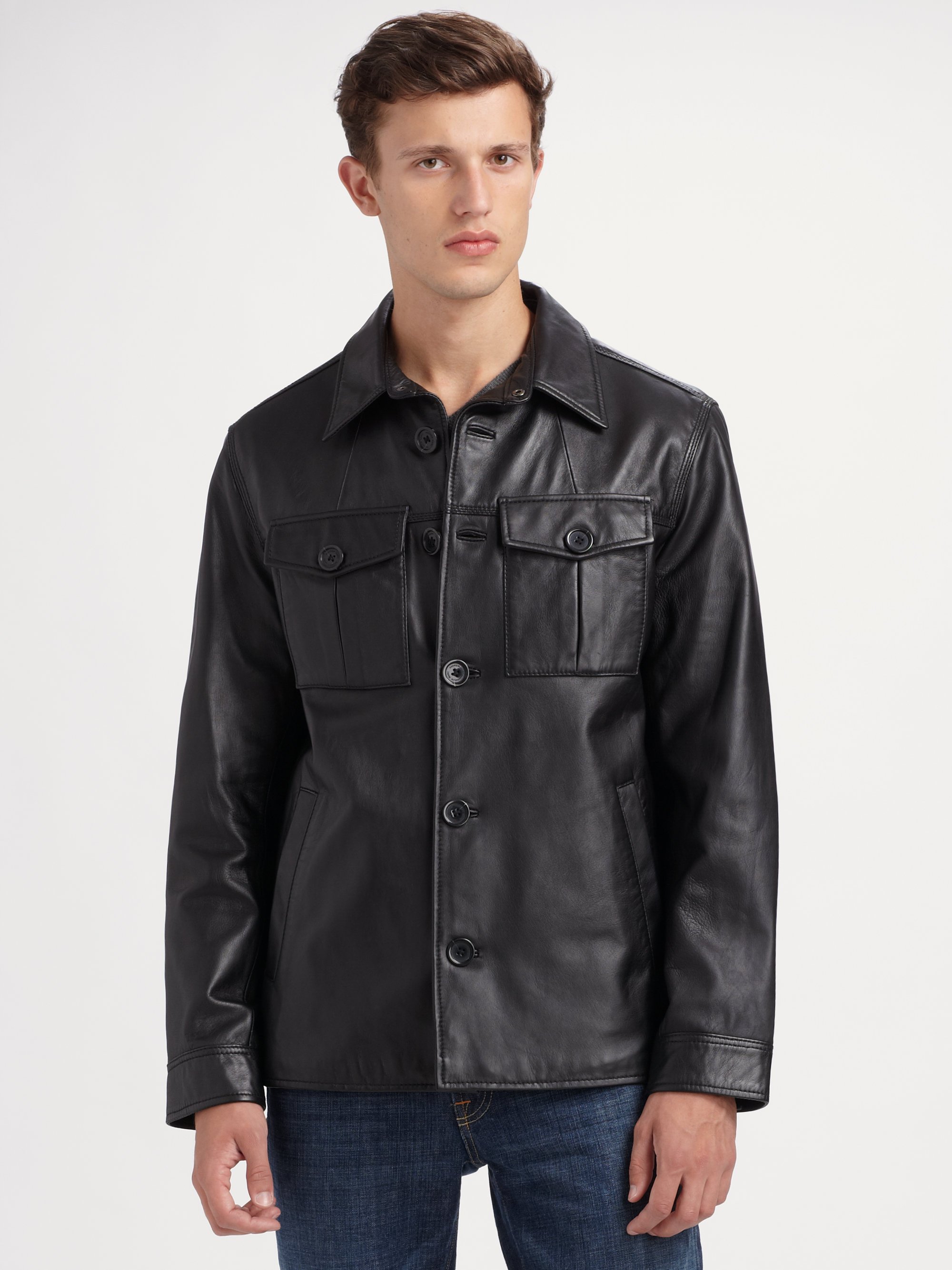Andrew marc James Leather Shirt Jacket in Black for Men | Lyst
