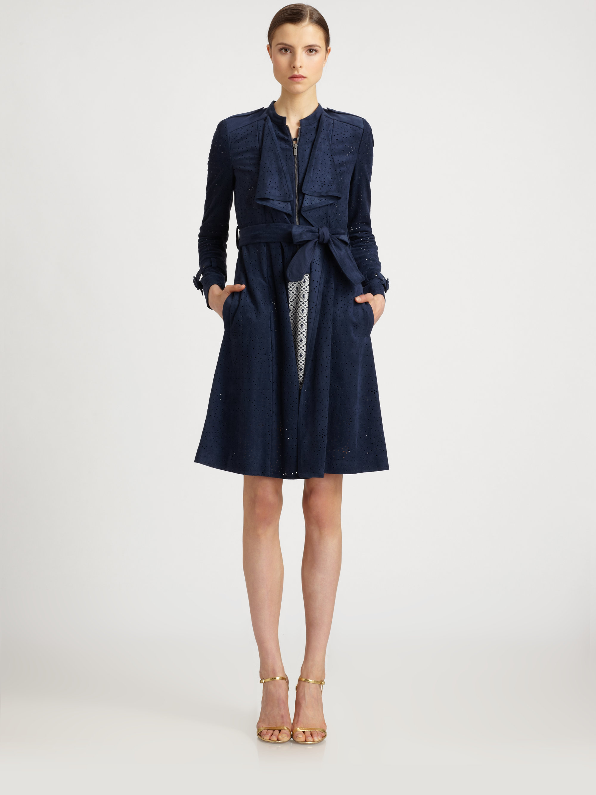 Bcbgmaxazria Eyelet Trench Coat in Blue (carbon) | Lyst