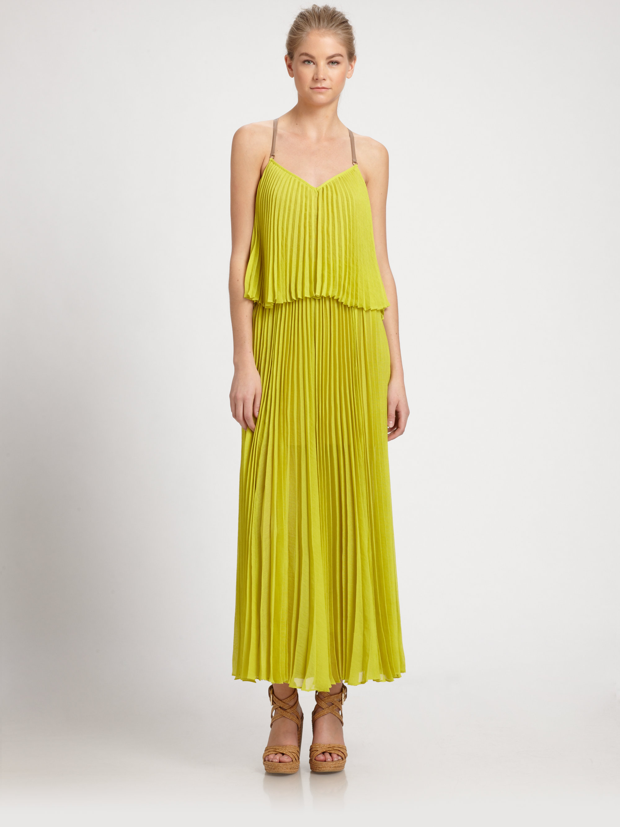 Lyst Bcbgmaxazria Accordion Pleat Maxi Dress In Yellow Gallery