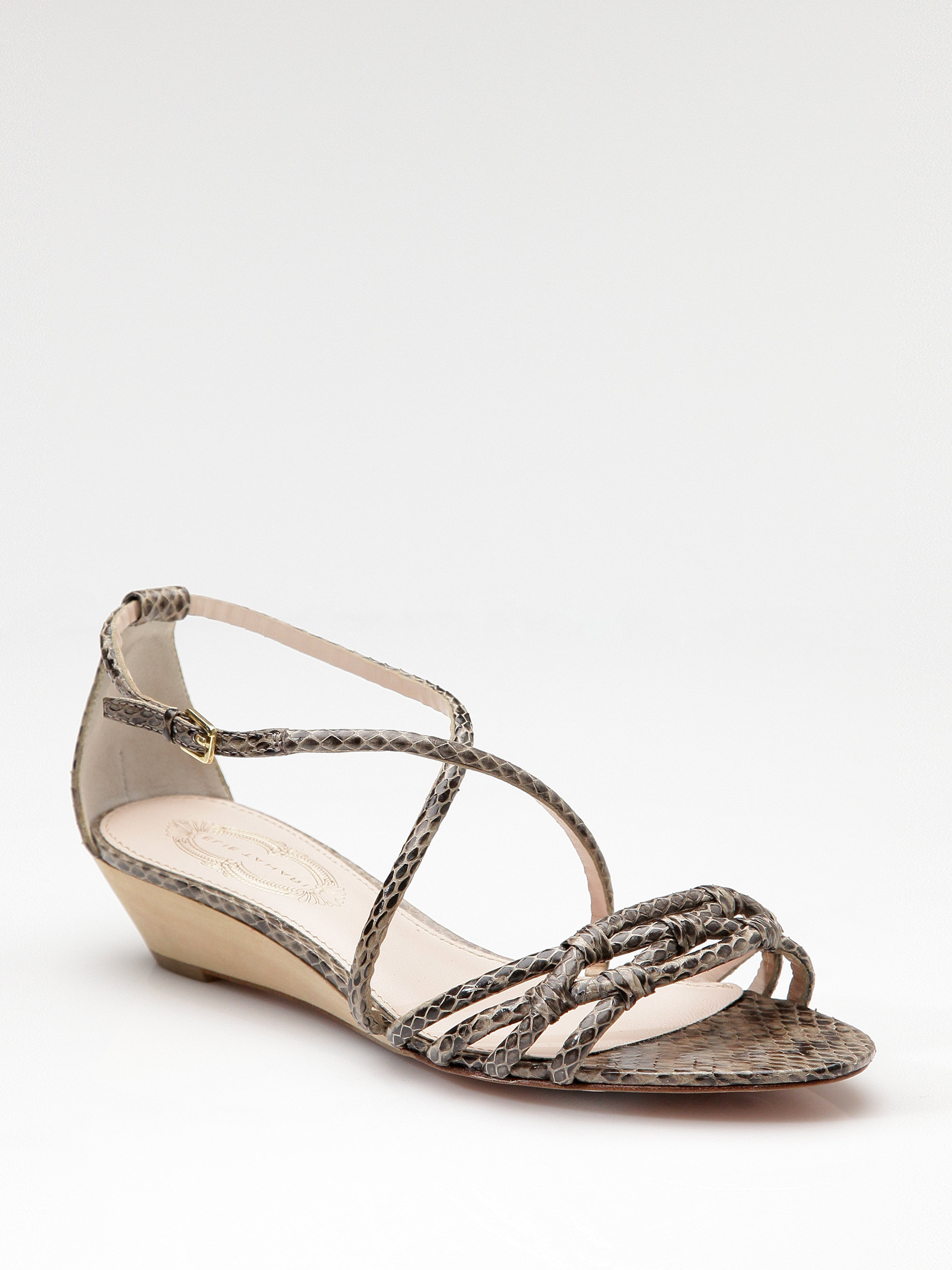 Elie Tahari Snakeprint Leather Strappy Wedge Sandals in Animal ...