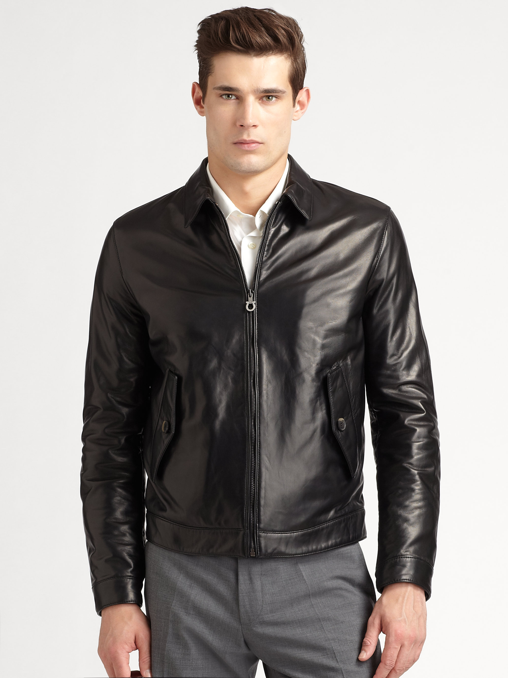 Lyst - Ferragamo Leather Jacket in Black for Men