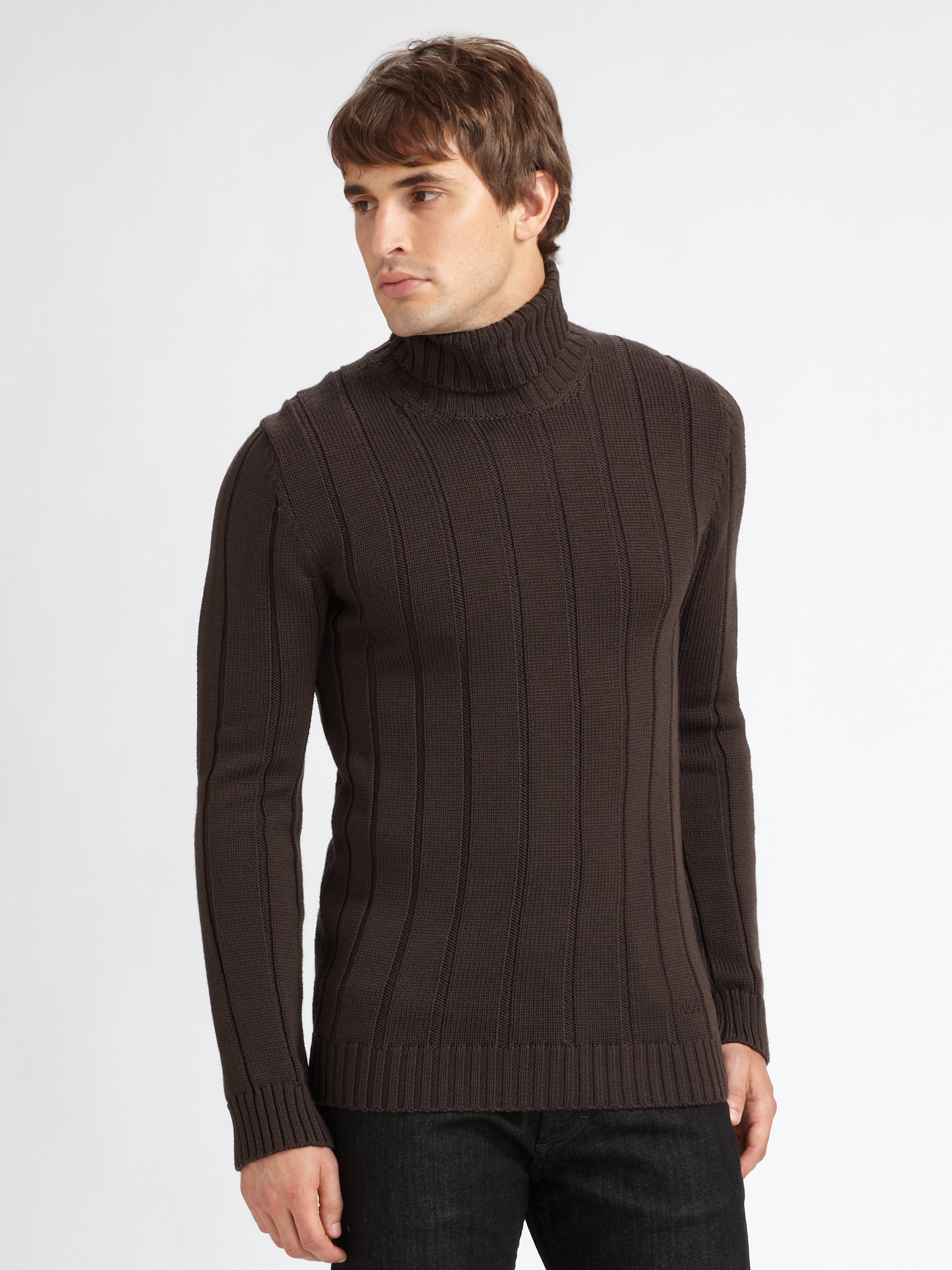 Lyst - Hugo Wool Turtleneck Sweater in Brown for Men