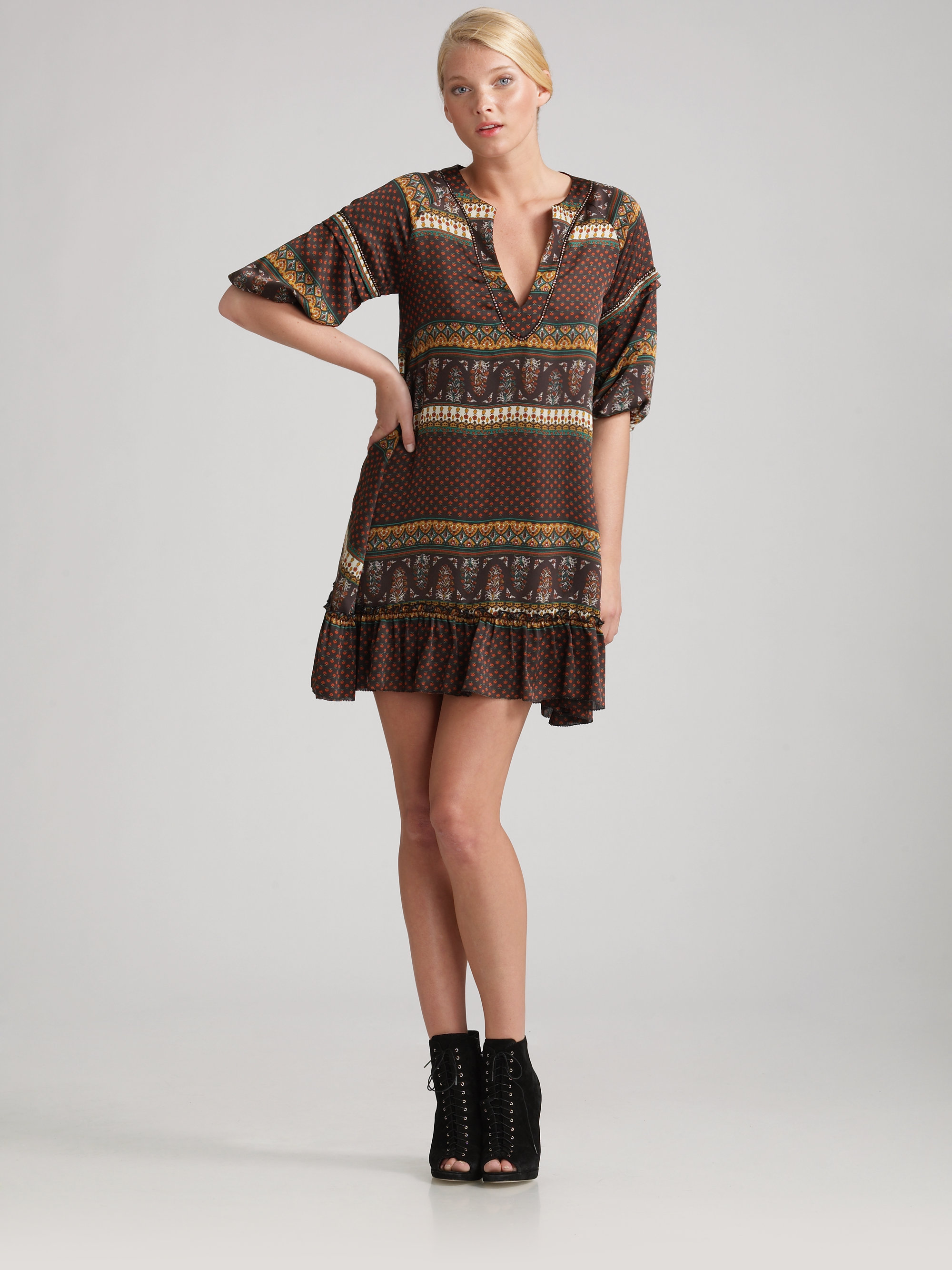 Pjk patterson j. kincaid Hippie Dress in Brown Lyst