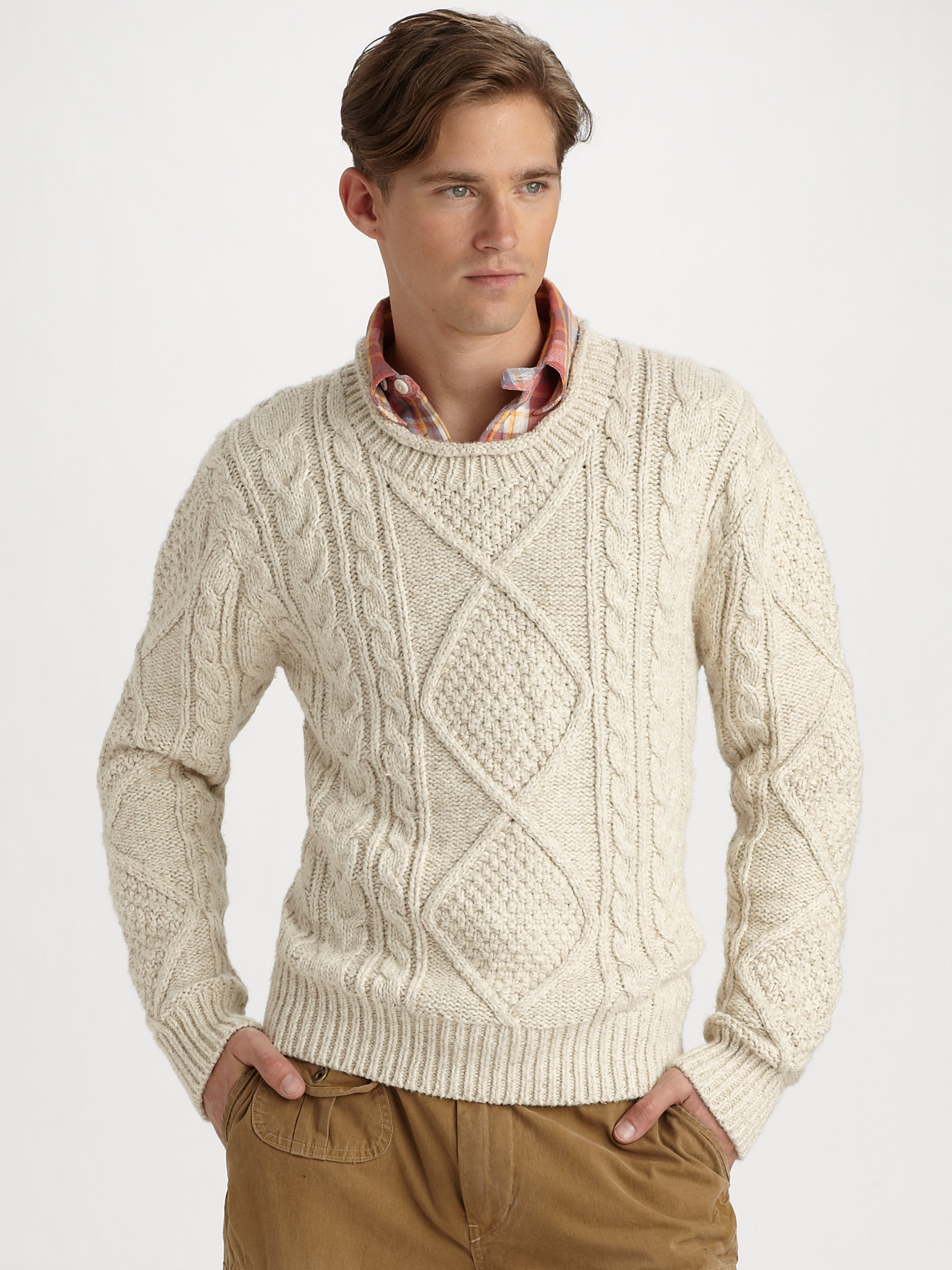 Polo ralph lauren Cableknit Rollneck Sweater in Natural for Men | Lyst