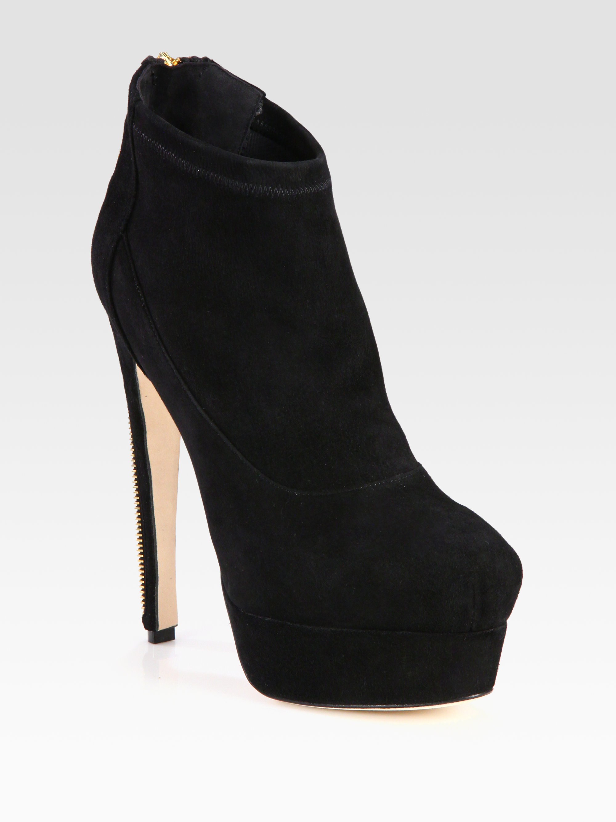 Brian atwood Suede Zip Platform Ankle Boots in Black | Lyst