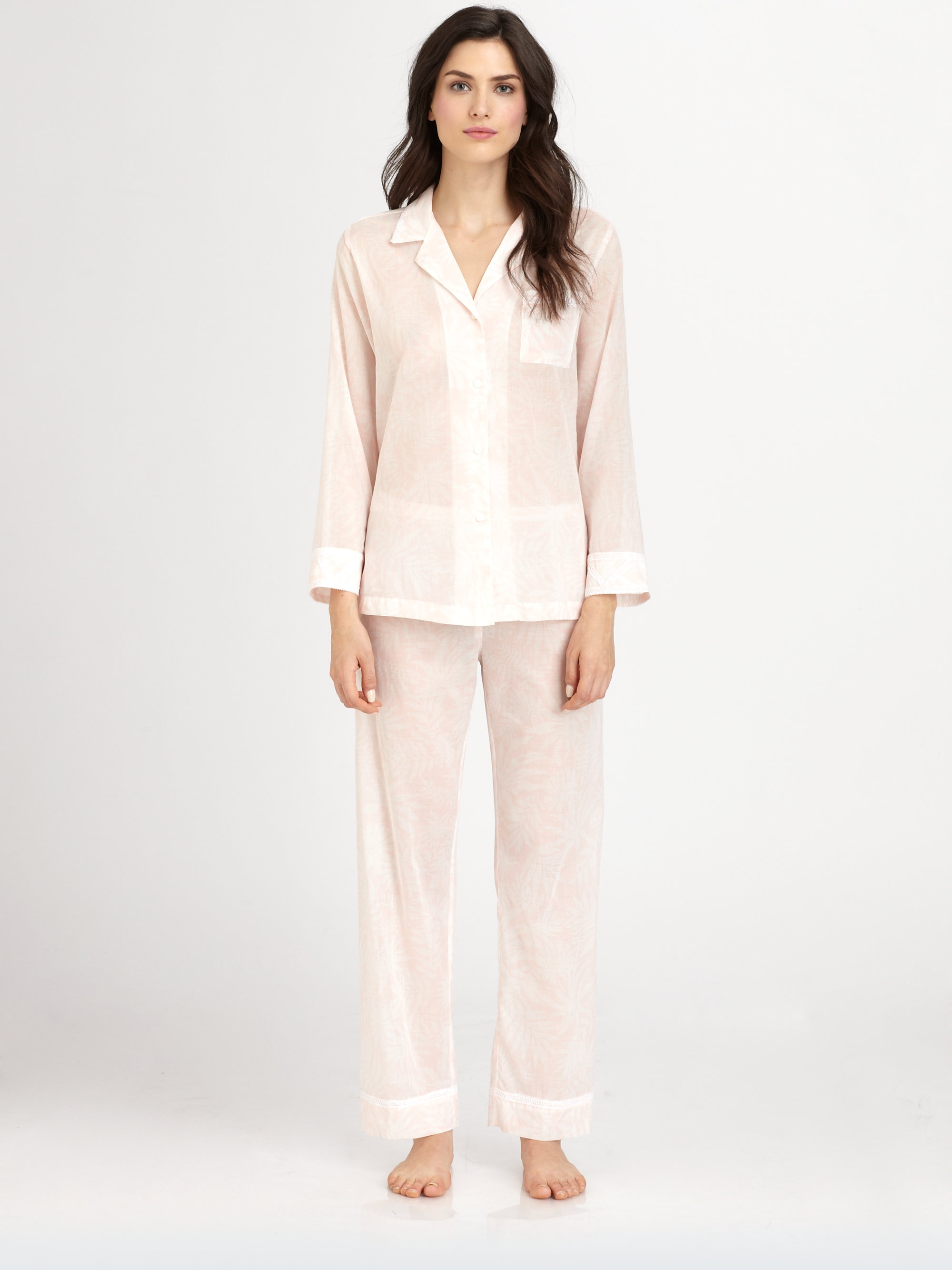 Lyst Oscar De La Renta Cotton Lawn Notch Pajama Set In Natural