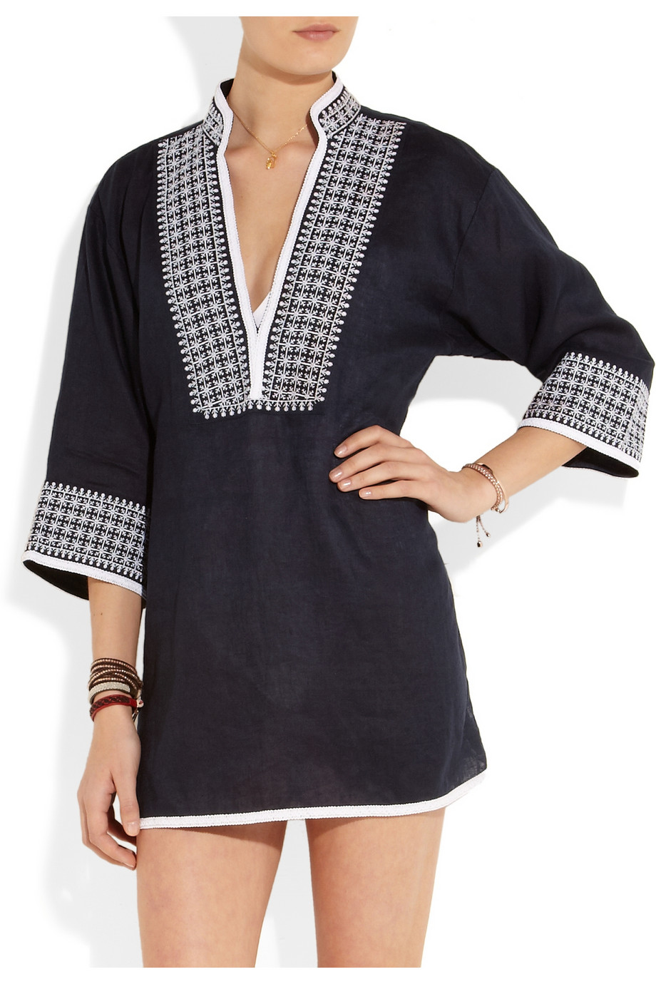 Tory Burch Pearl Embroidered Linen Tunic in Blue Lyst