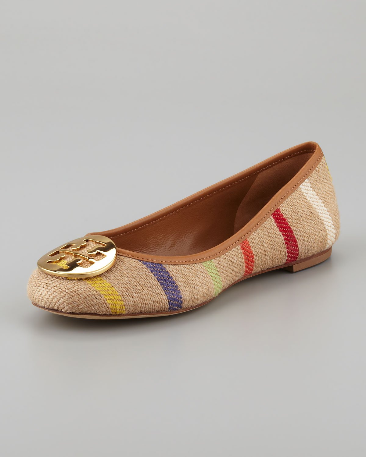 Lyst - Tory Burch Reva Striped Linen Ballet Flats in Brown