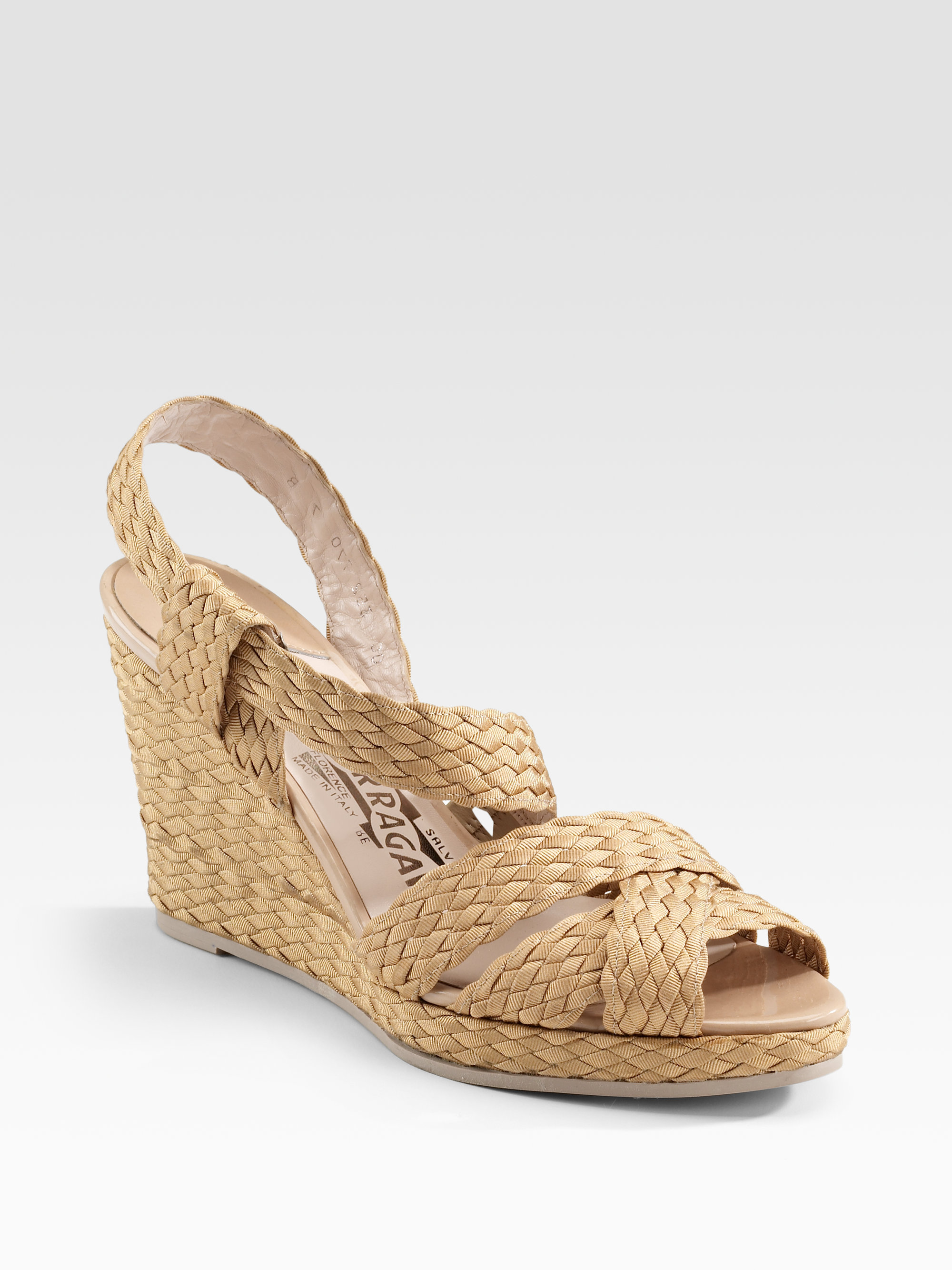 Ferragamo Dulcinea Crochet Wedge Sandals in Natural Lyst