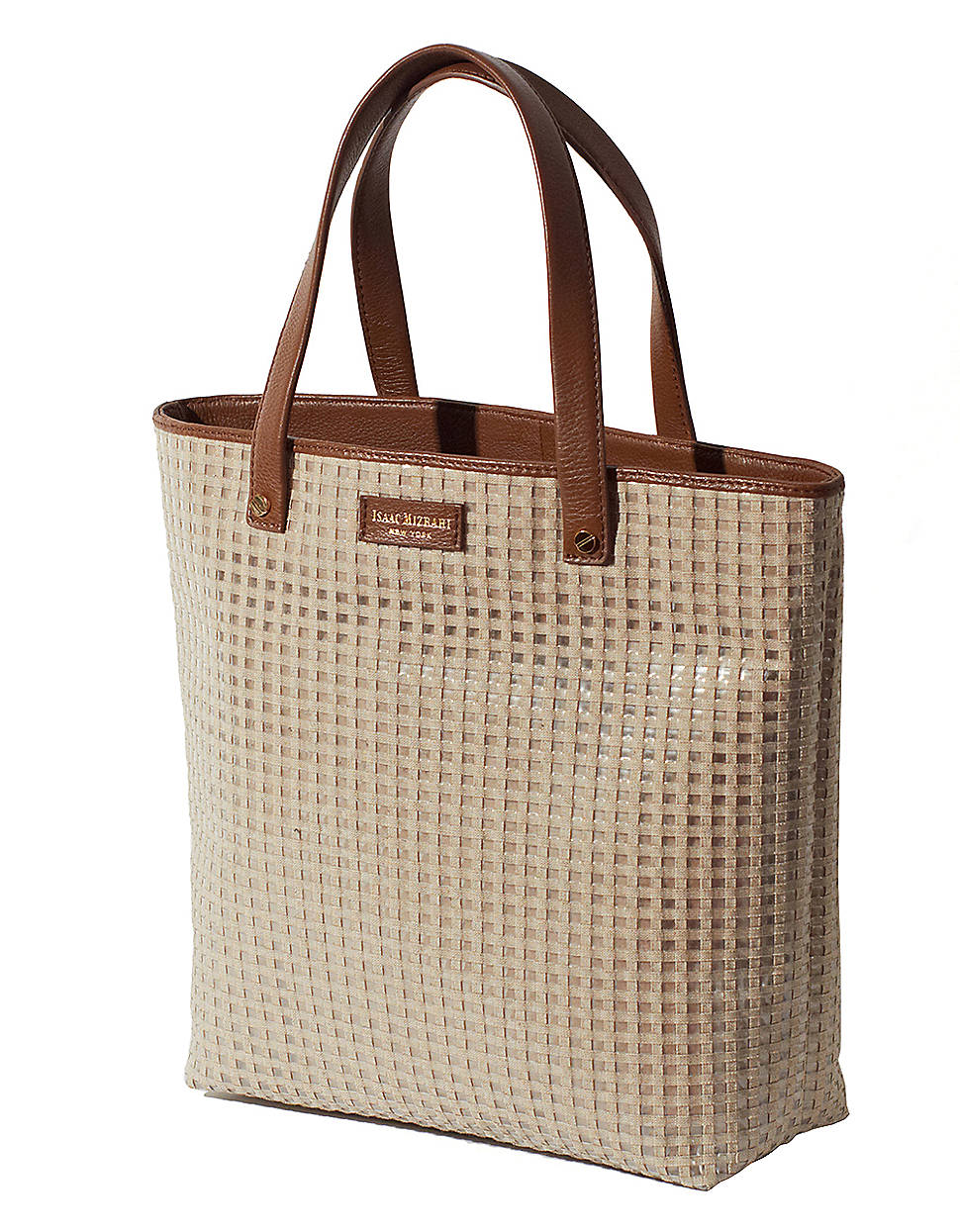 Isaac Mizrahi New York Mae Woven Linen Tote in Brown (natural/clear ...