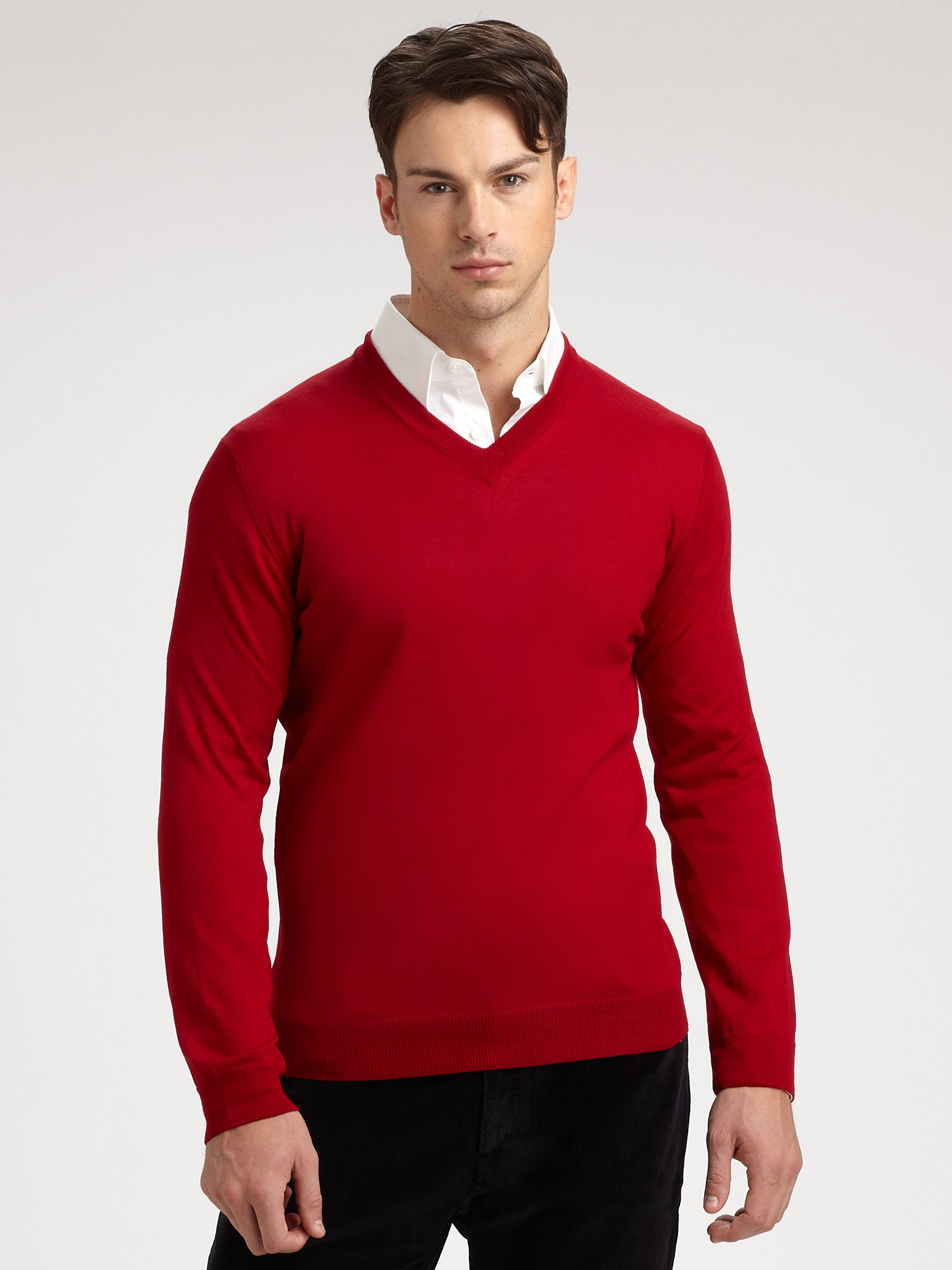 Lyst - Saks fifth avenue Merino Wool Sweater in Red for Men