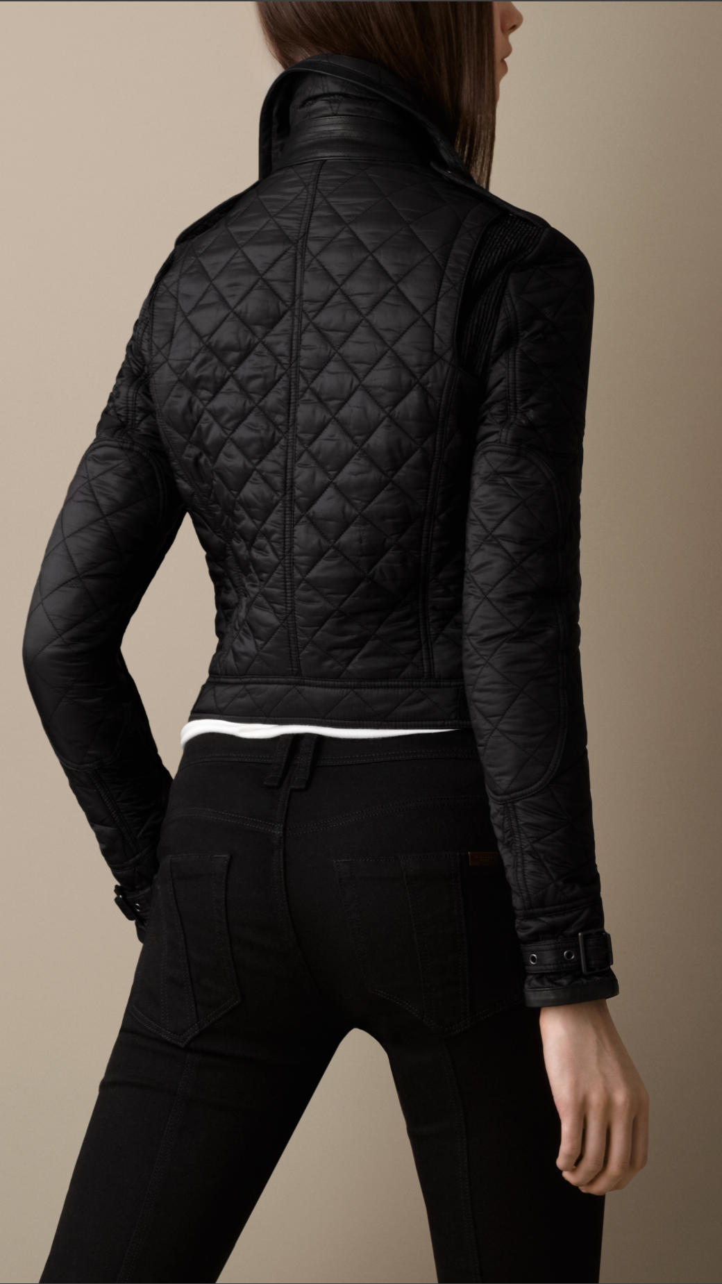 Lyst Burberry Brit Quilted Leather Detail Biker Jacket in Black