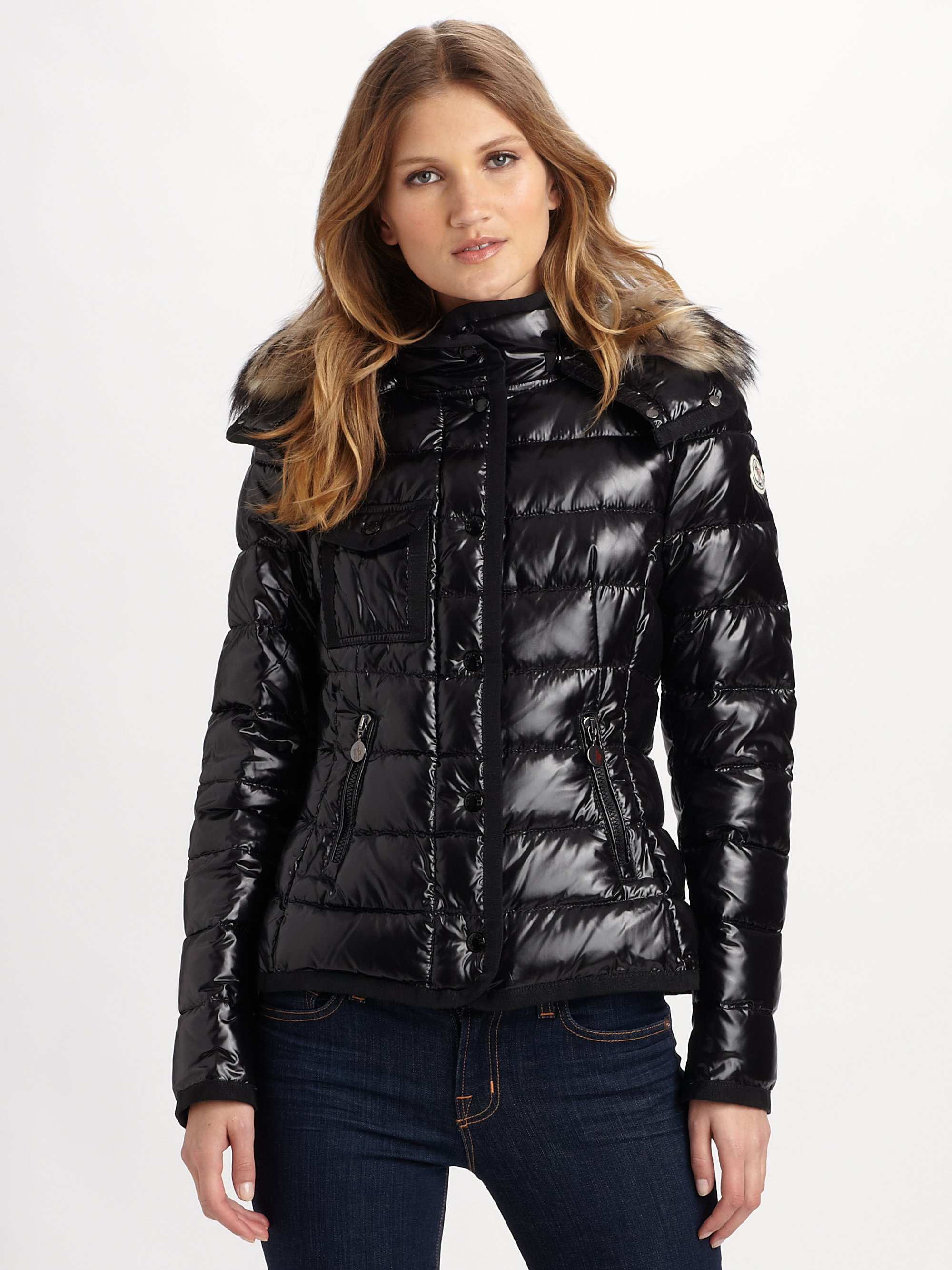 Lyst - Moncler Armoise Fur-trimmed Puffer Jacket in Black