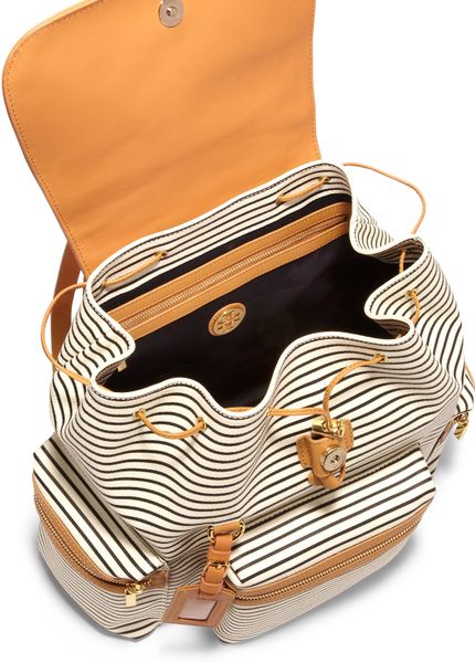 Tory Burch Viva Striped Backpack in White (tory navy) | Lyst