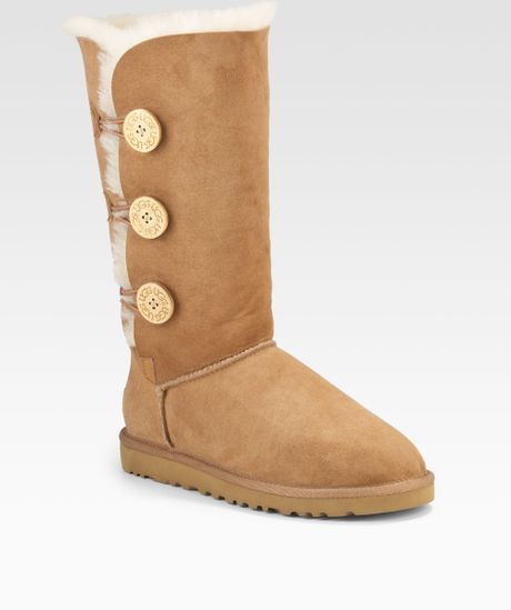 Ugg Tall Bailey Button Triplet Suede And Sheepskin Boots In Brown Chestnut