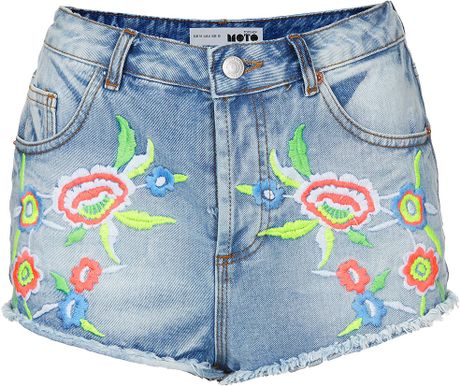 Moto Bleach Floral Hotpants in Blue (bleach stone) | Lyst