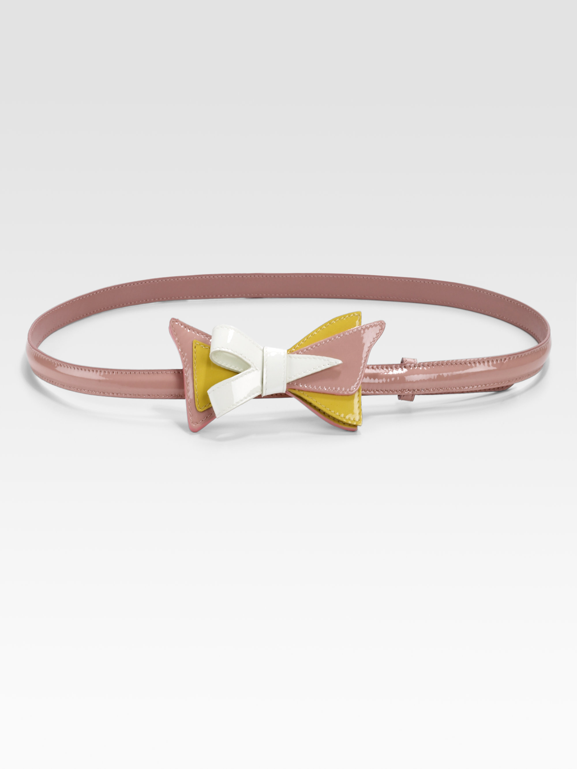 Prada Tricolored Patent Leather Bow Belt in Beige (orchidea) | Lyst  