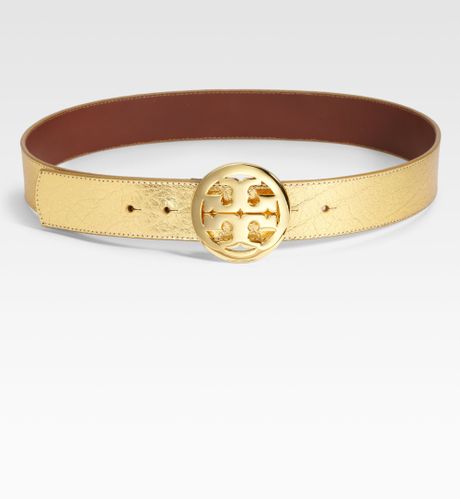 Tory Burch Classic Logo Leather Belt in Gold | Lyst