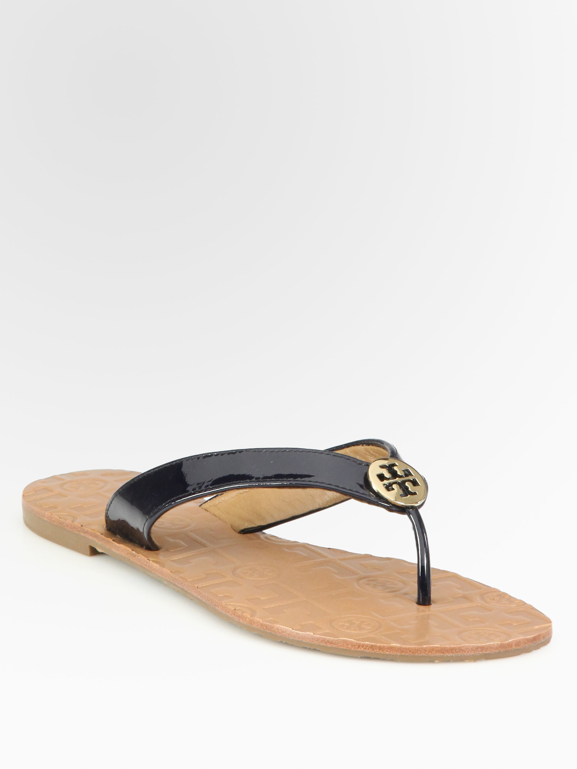 Tory Burch Thora Patent Leather Flip Flops in (tory navy) | Lyst