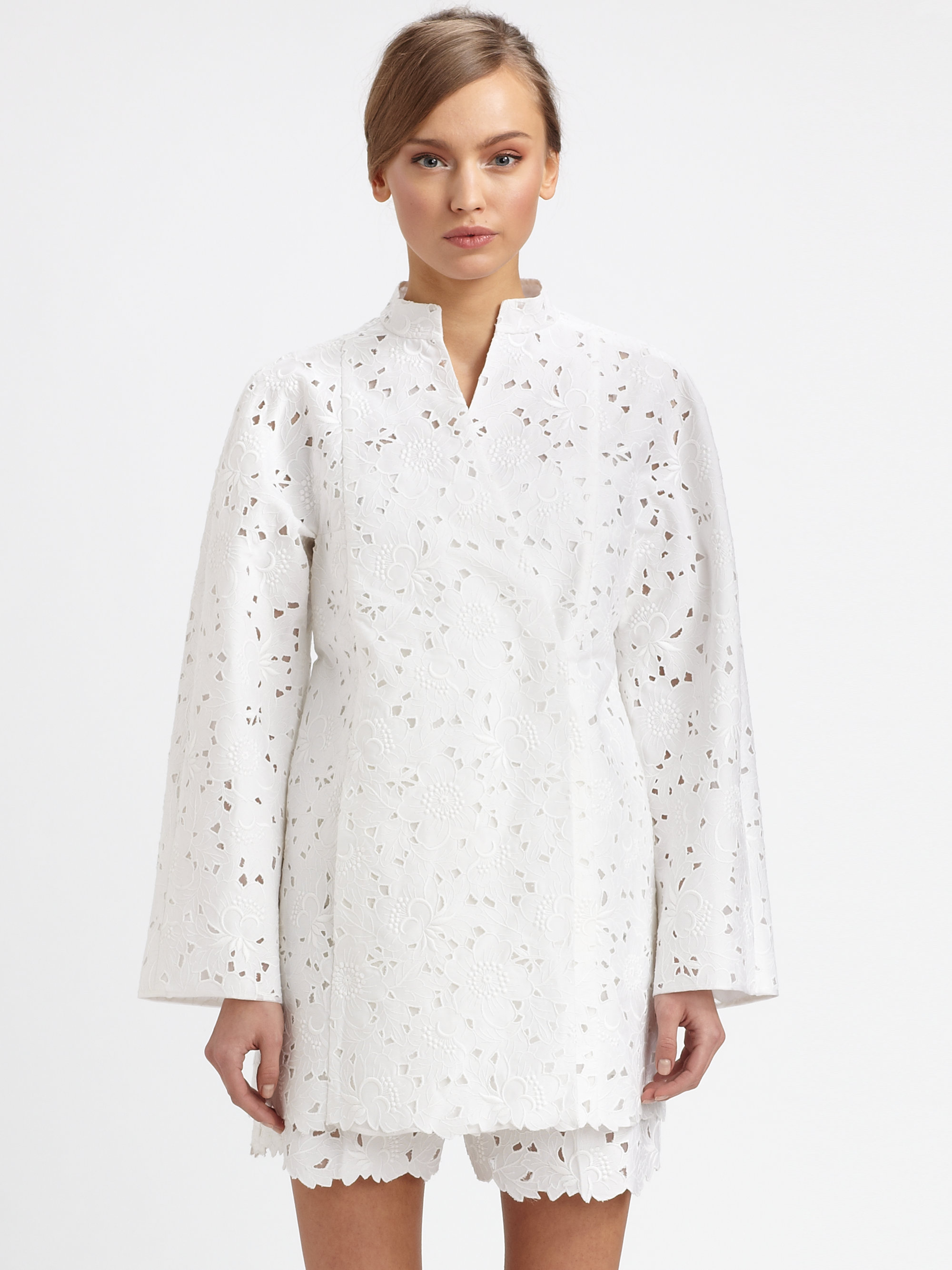 Lyst - Valentino Lace Coat in White