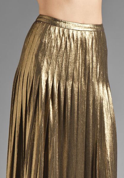 Catherine Malandrino Metallic Pleated Maxi Skirt in Stardust in Gold ...