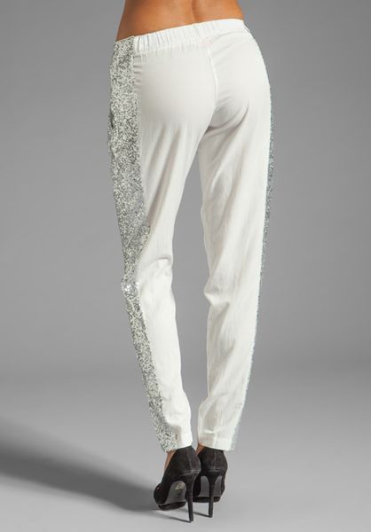Sass & Bide Sequin Stripe Pant in Creme Silver in White | Lyst