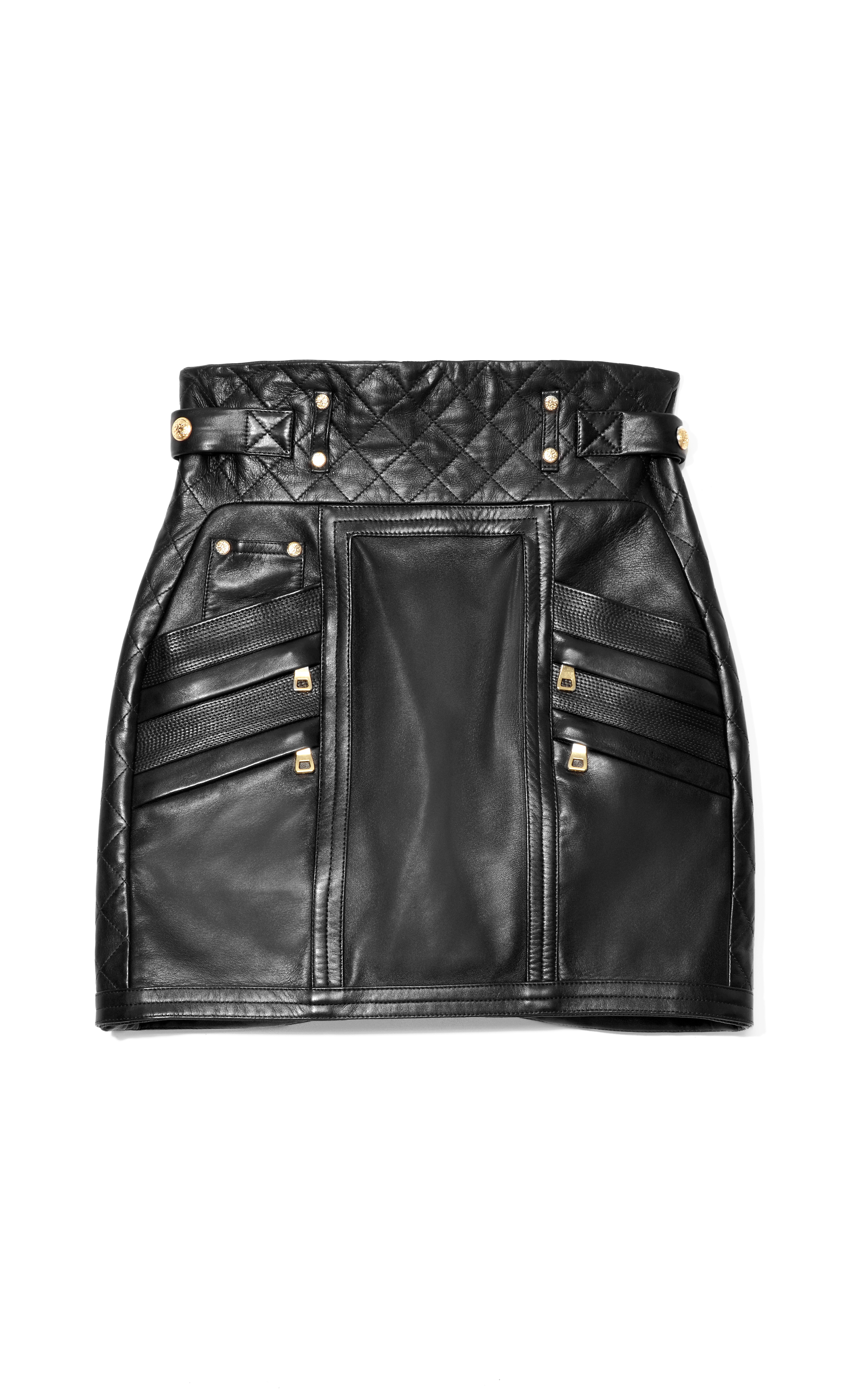 Balmain Quilted Leather Mini Skirt in Black | Lyst