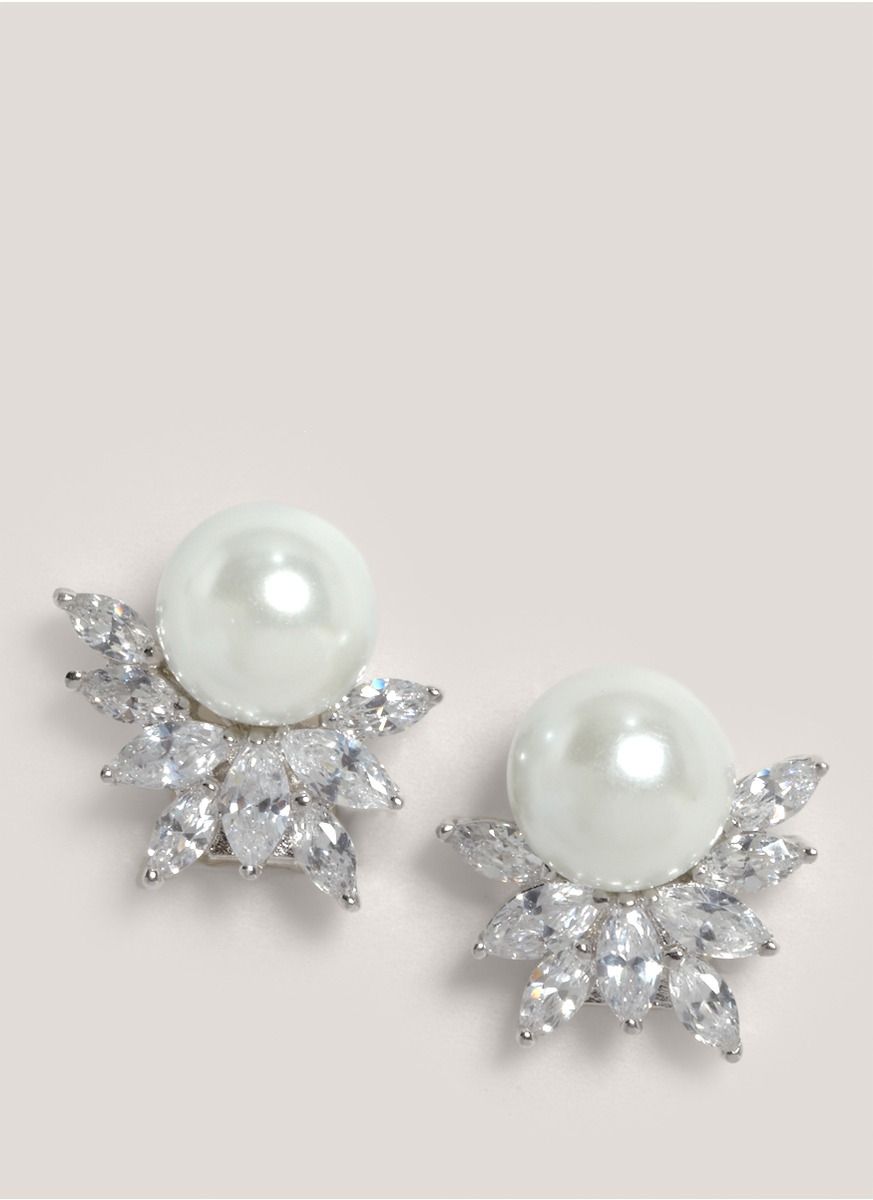 Lyst Cz By Kenneth Jay Lane Pearl And Crystal Clasp Earrings In White Gallery