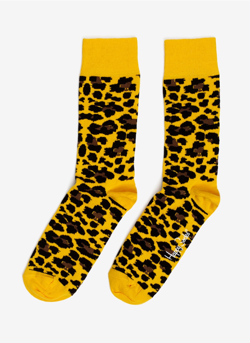 Lyst - Happy Socks Leopard Printed Cottonblend Socks in Yellow