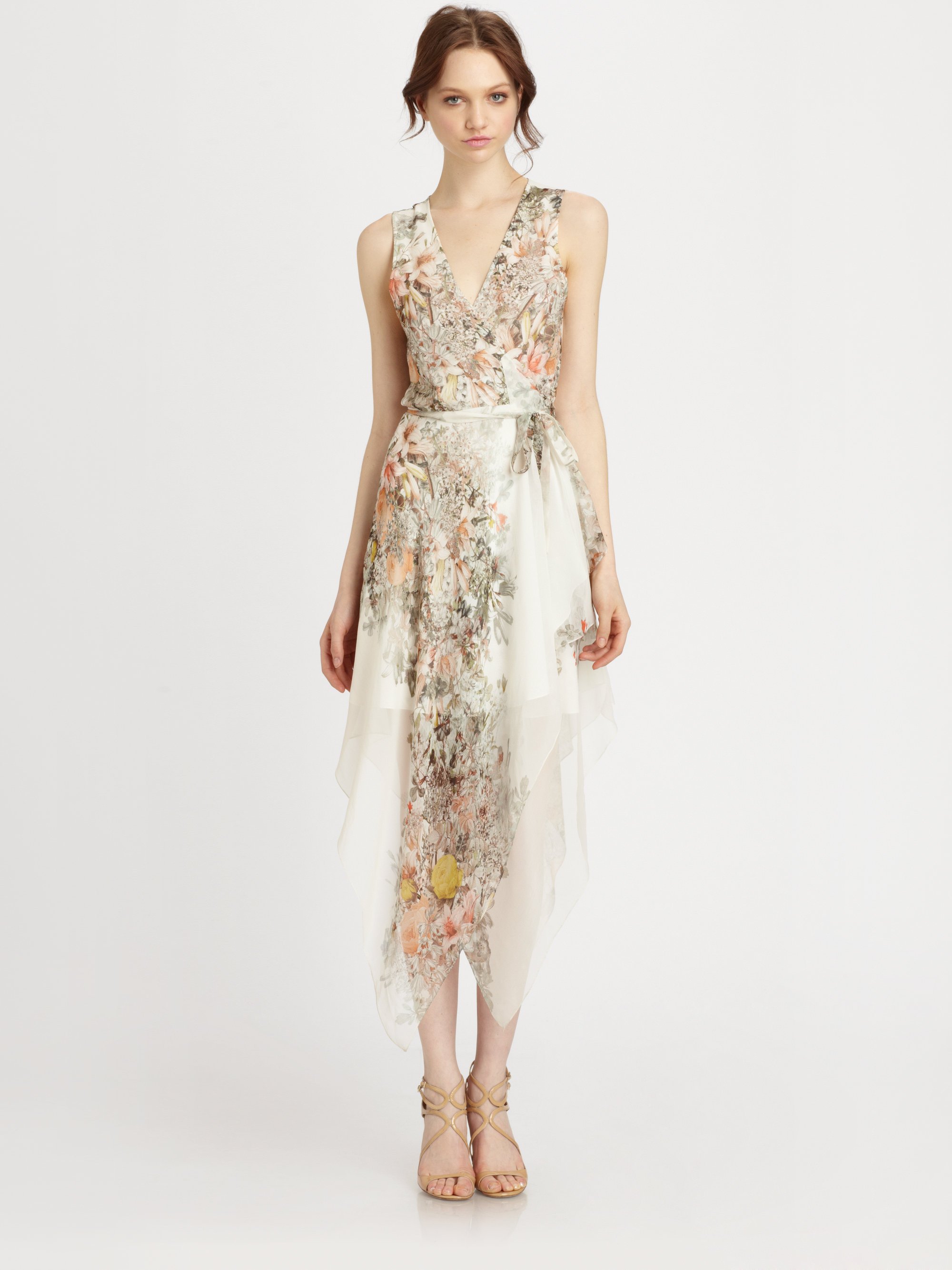 Haute Hippie Silk Chiffon Floralprint Wrap Dress in Multicolor (swan ...