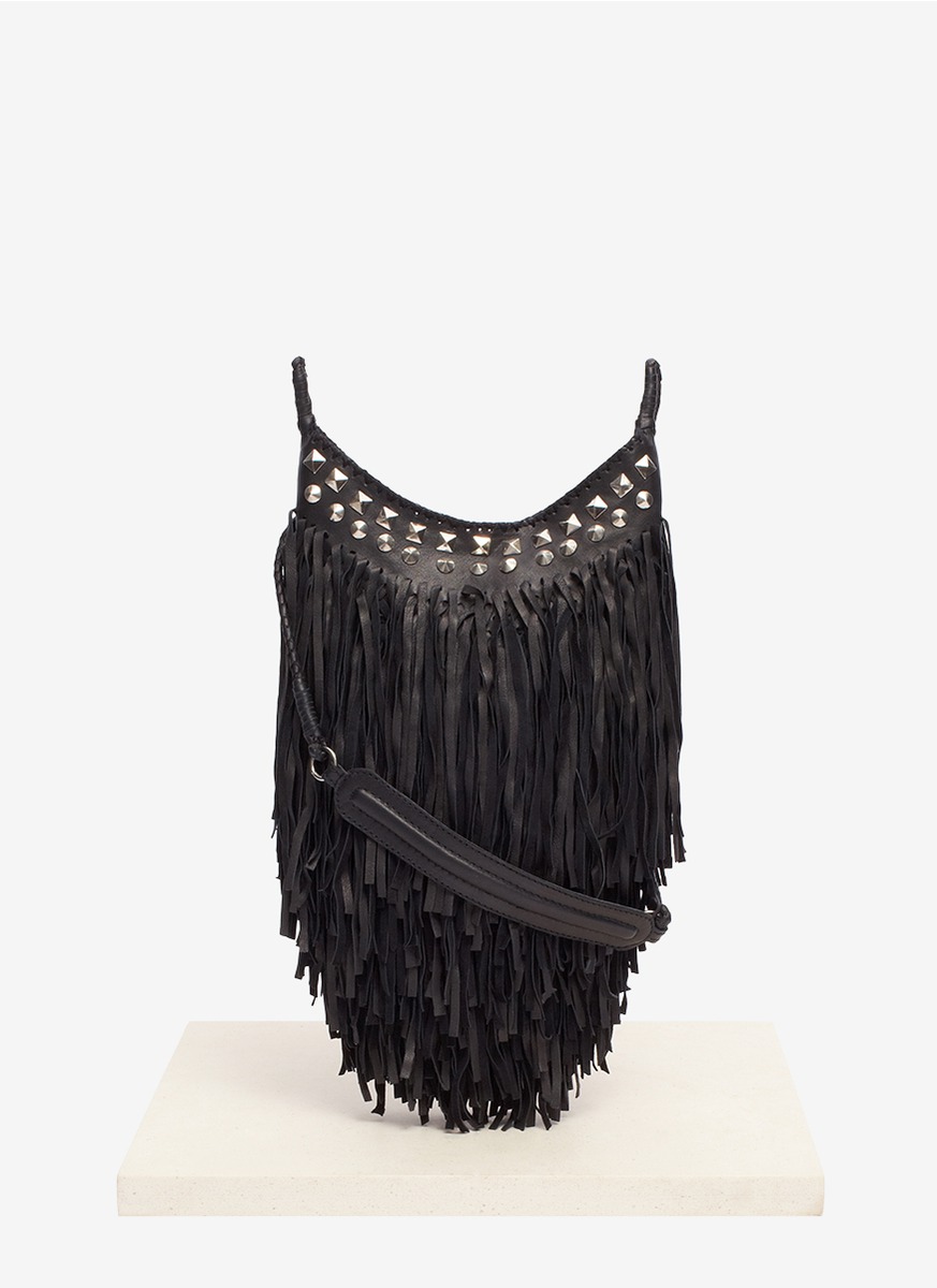 Lyst Maje Studded Border Fringe Leather Bag In Black Gallery