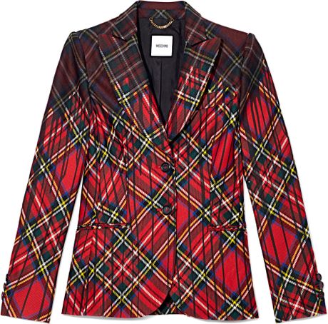 Moschino Tartan Plaid Jacket with Paint Drip Effect in Red | Lyst