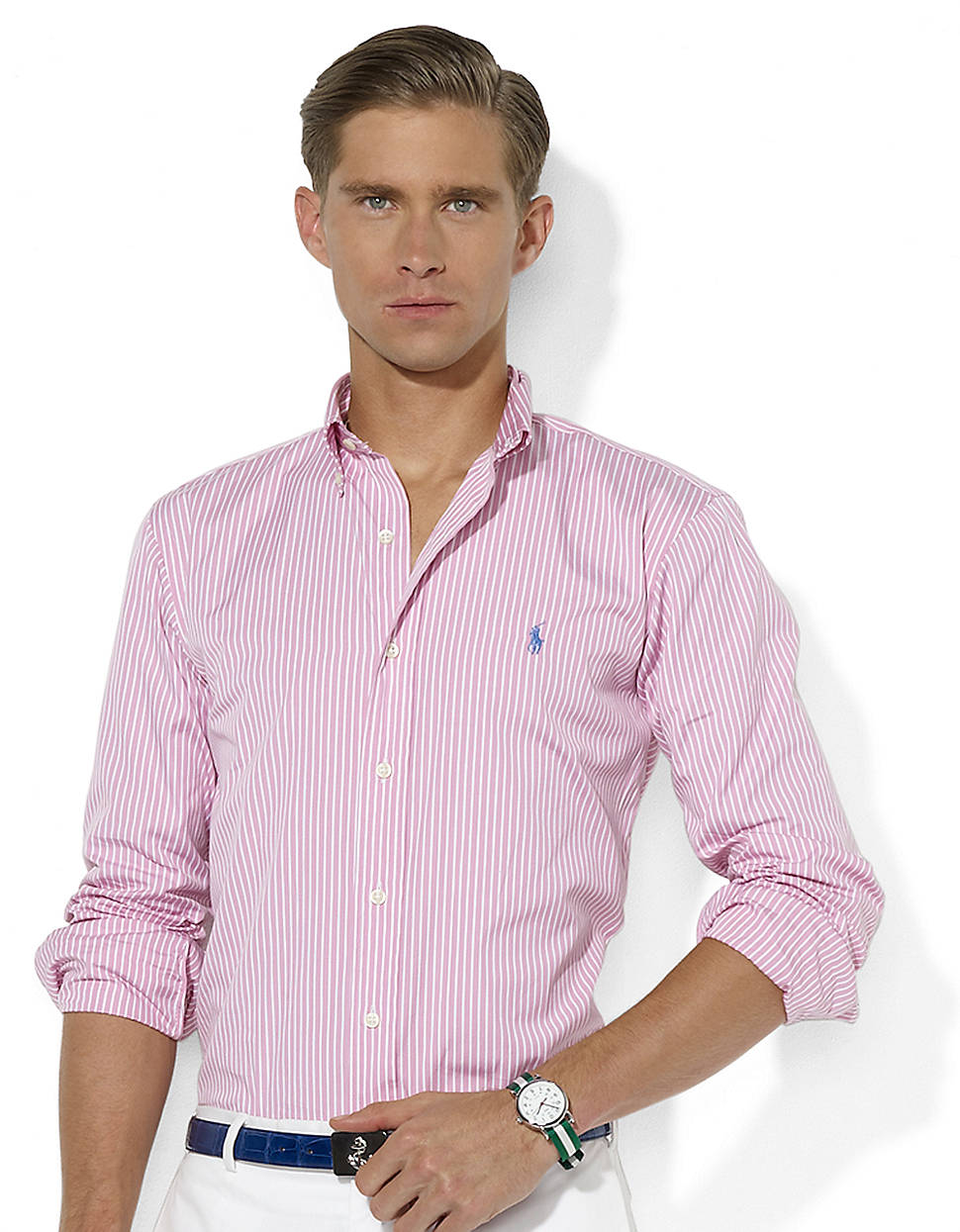 ralph lauren men's pink striped shirt