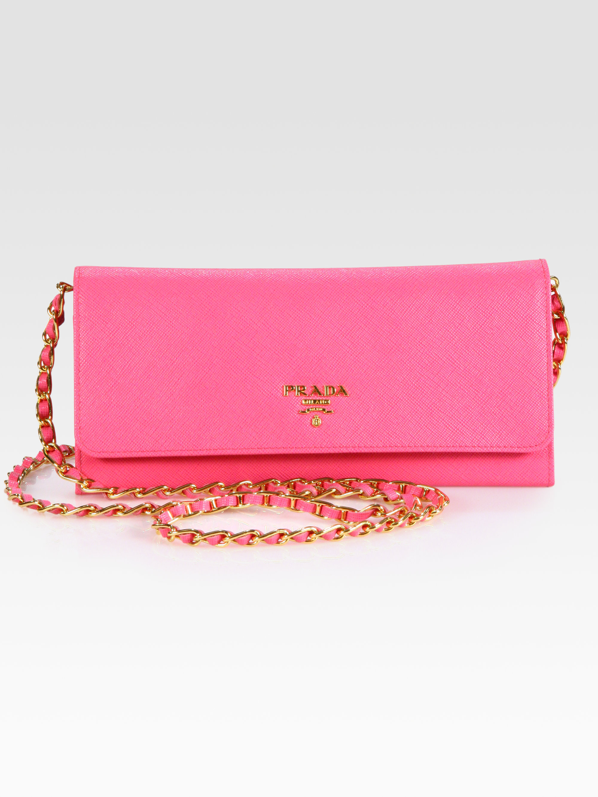 prada nylon black bag - Prada Saffiano Metal Oro Wallet with Chain in Pink (begonia-pink ...