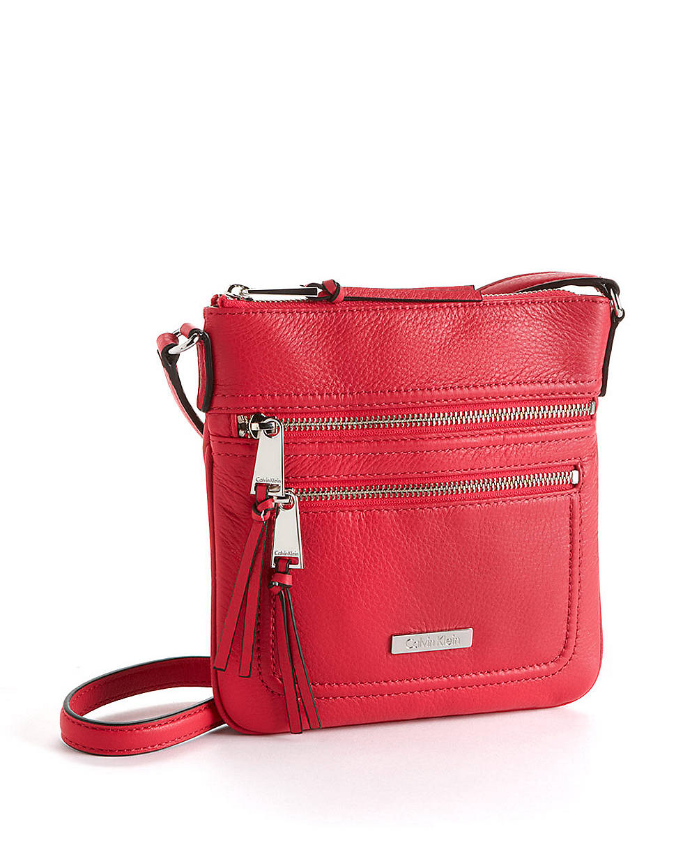 Lyst - Calvin Klein Pebbled Leather Crossbody Bag in Red