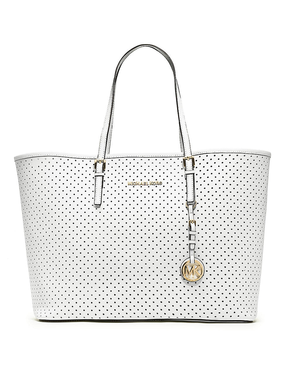 Michael Michael Kors Medium Jet Set Perforated Travel Tote in White ...