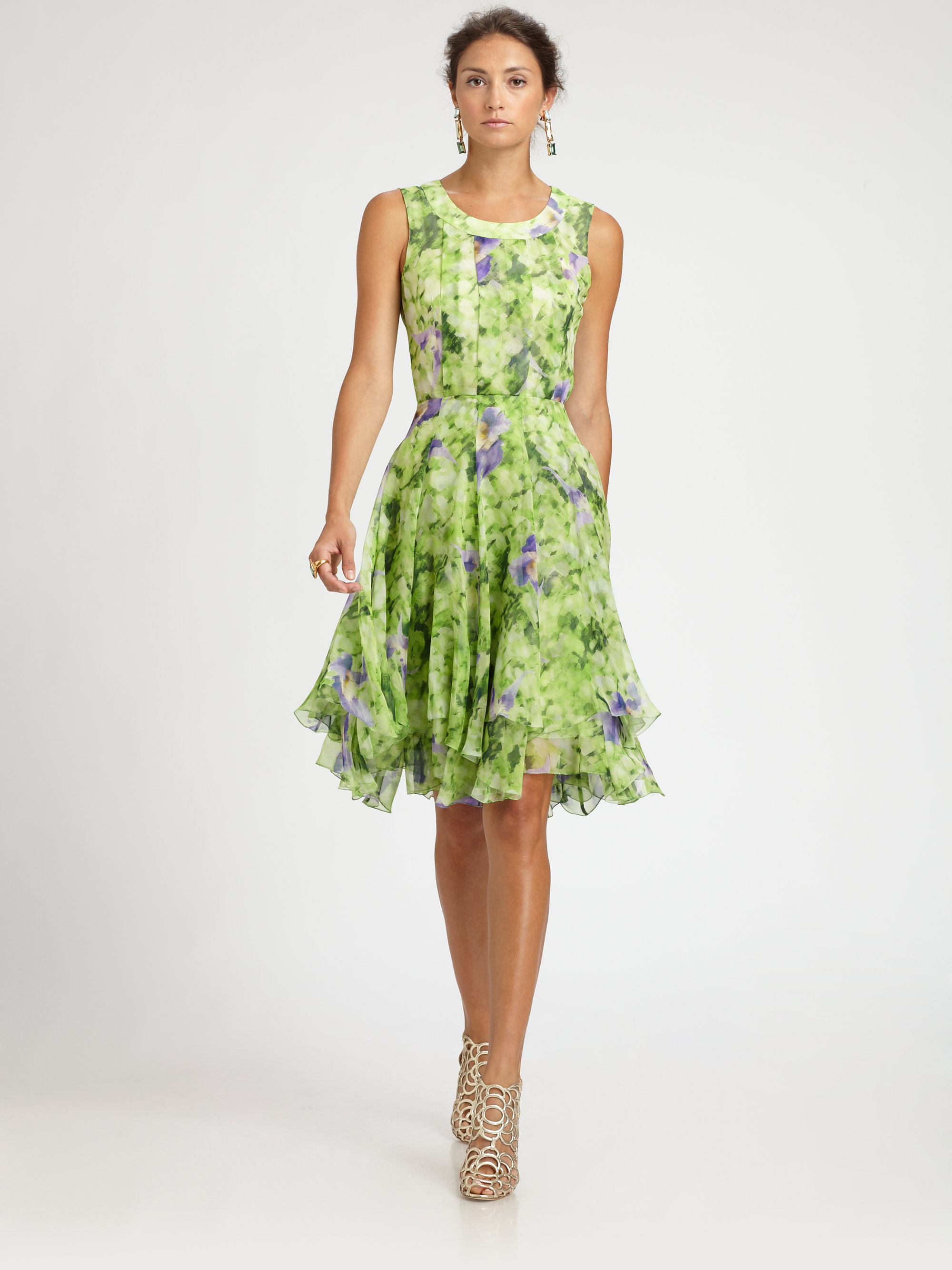 Lyst Oscar De La A Fl Silk Dress Gallery