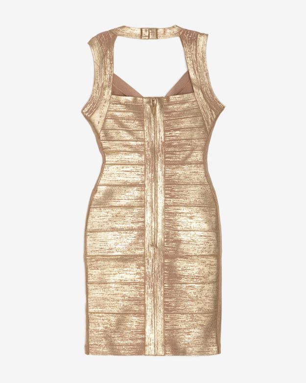Hervé léger Gold Foil Thick Strap Bandage Dress in Metallic Lyst