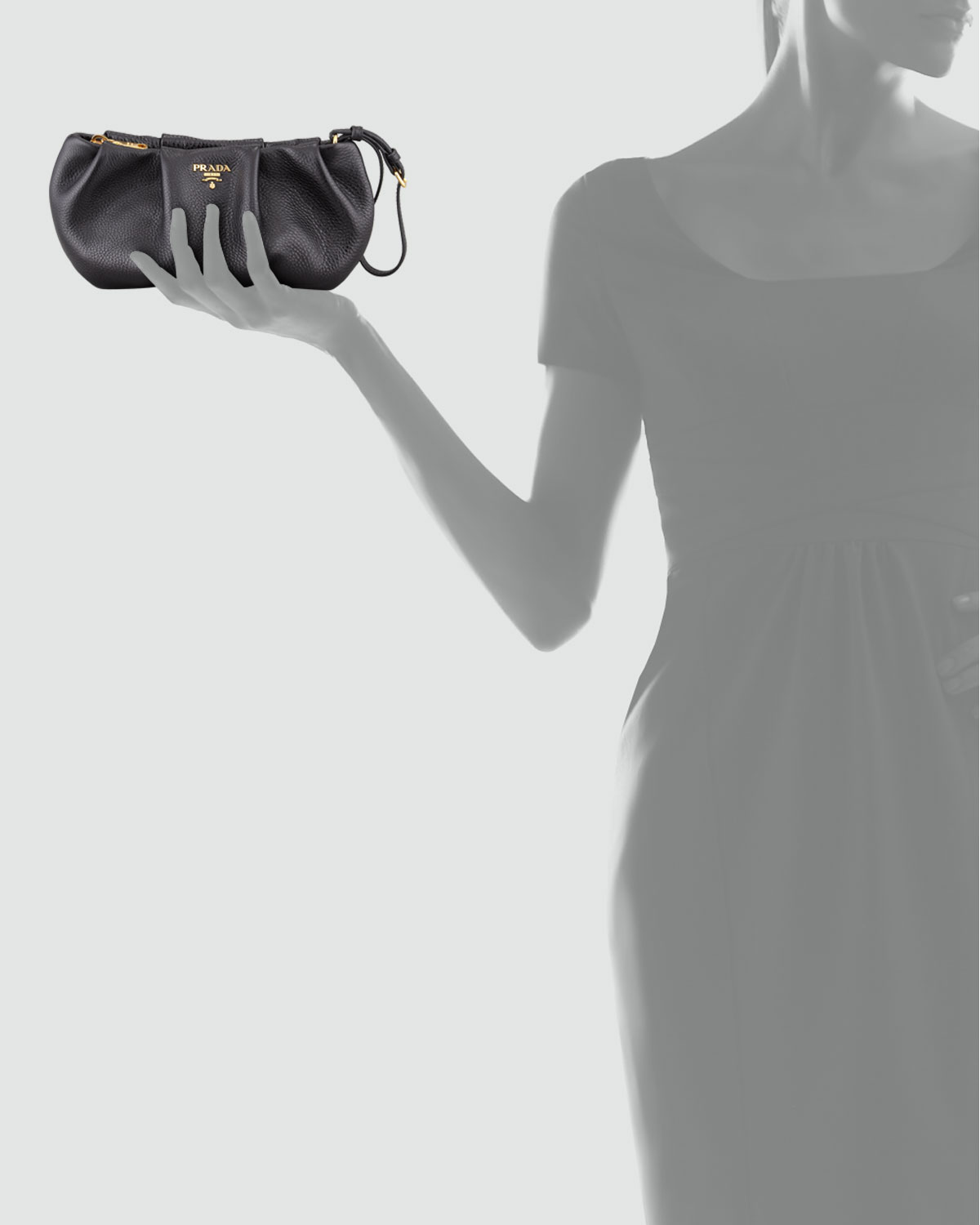 Prada Daino Pleated Wristlet Clutch Bag in Black | Lyst  