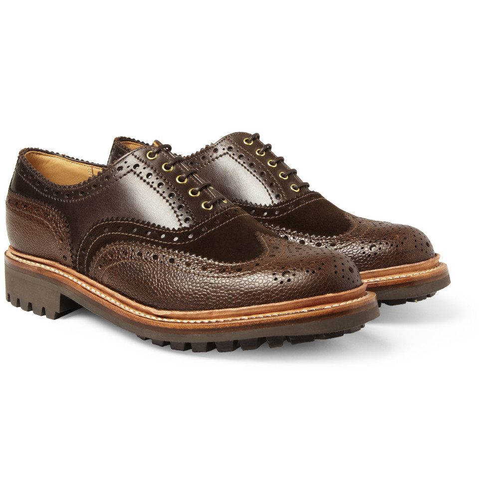Grenson Stanley Leather and Suede Wingtip Brogues in Brown for Men | Lyst