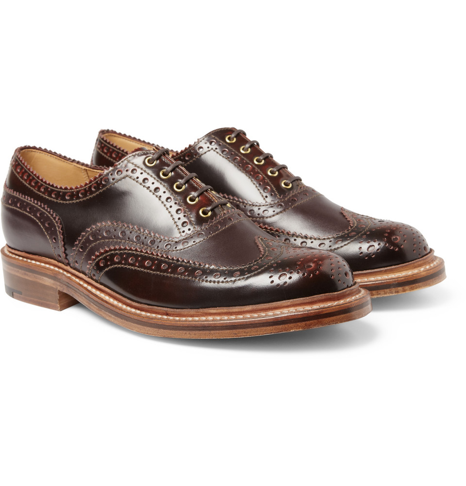 Grenson Stanley Burnished Leather Wingtip Brogues in Red for Men | Lyst