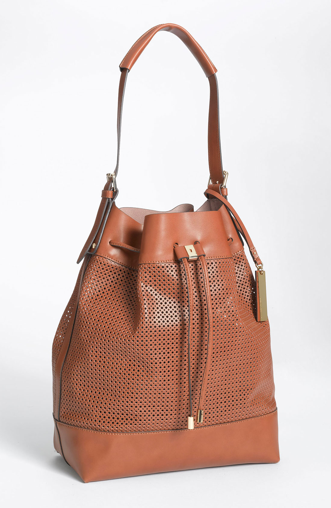 Vince Camuto Perforated Drawstring Shoulder Bag in Brown (luggage) | Lyst