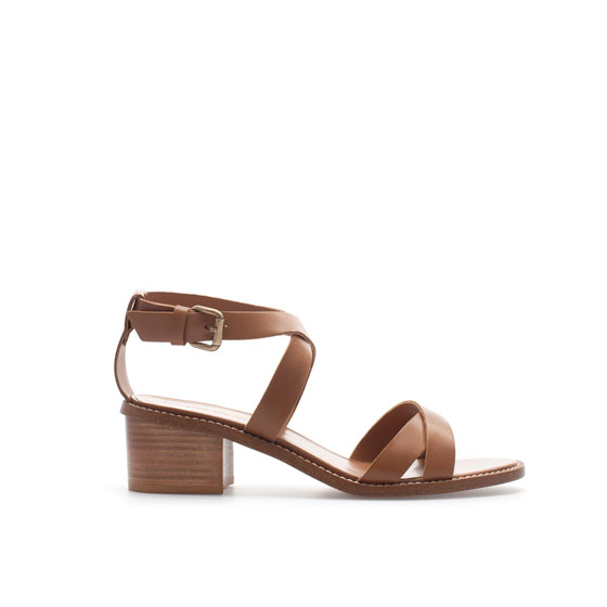 Zara Block Heel Strappy Sandal in Brown | Lyst