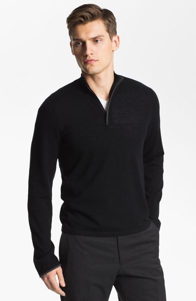 Armani Quarter Zip Cashmere Sweater in Black for Men (solid black) | Lyst