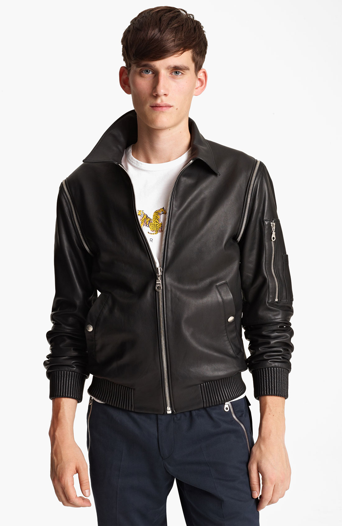 Kenzo Leather Jacket with Removable Sleeves in Black for Men | Lyst