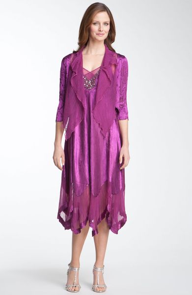 Komarov Beaded Pleated Charmeuse Dress Jacket in Purple (imperial ...