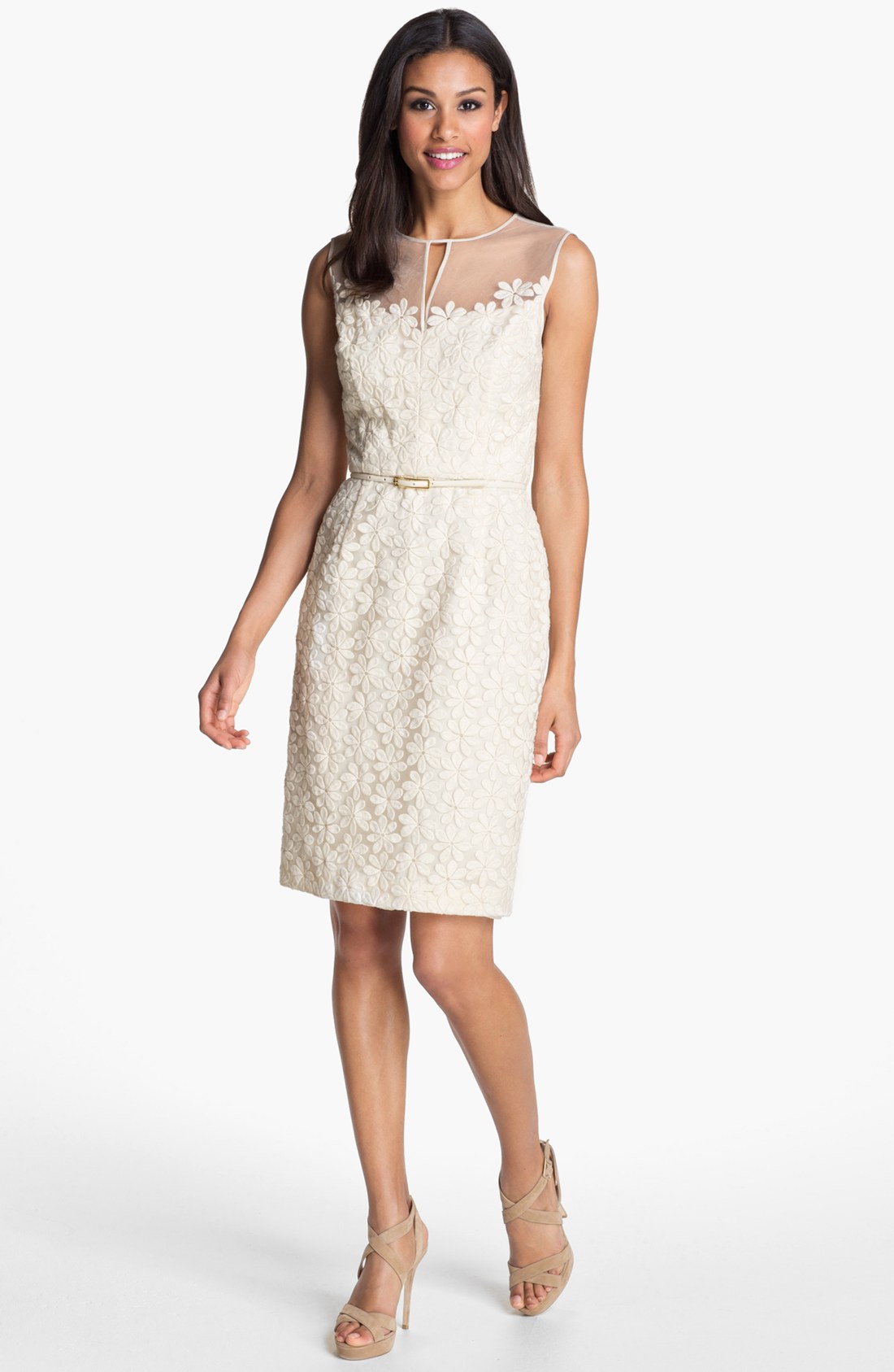 Maggy london Floral Lace Sheath Dress in White (ecru) | Lyst