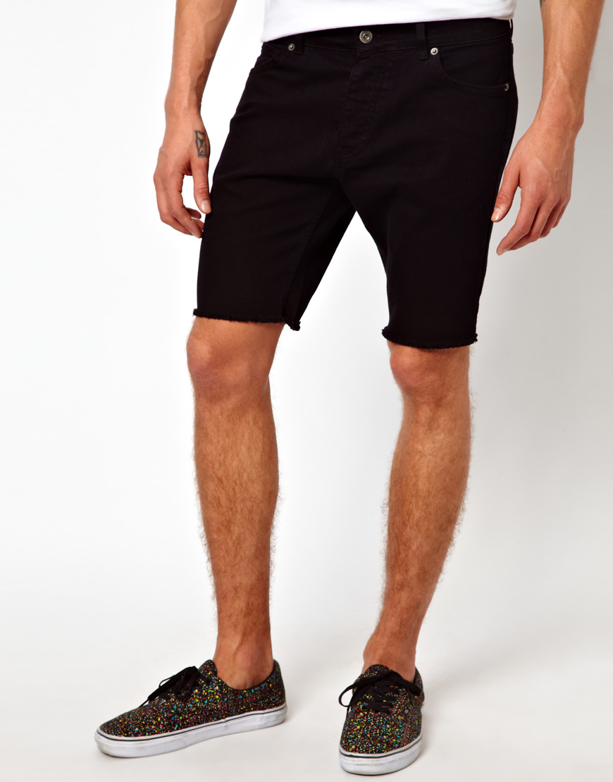 Lyst Asos Denim Shorts with Raw Edge in Black for Men