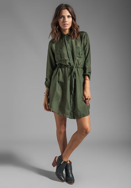 Graham & Spencer Washed Silk Shirt Dress in Olive in Green (Army) | Lyst