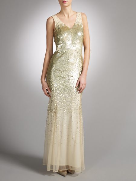 John Lewis Jessica Sequined Maxi Dress in Gold | Lyst